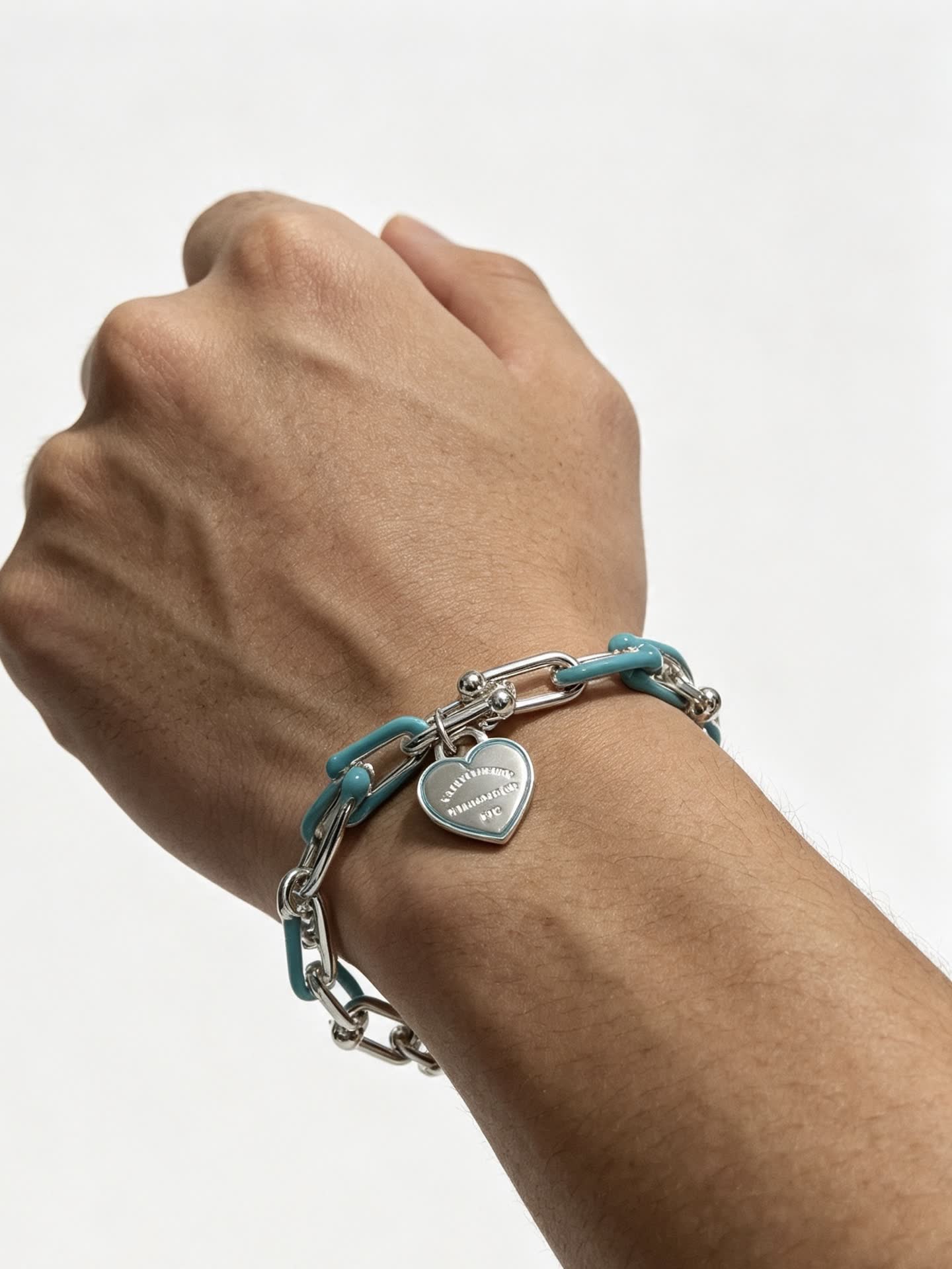 Tiffany & Co. Blue Enamel Heart Tag Bracelet